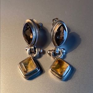 Smoky & Yellow Topaz Sterling Silver 925 Earrings